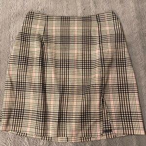 Pink, white, and grey plaid skirt.